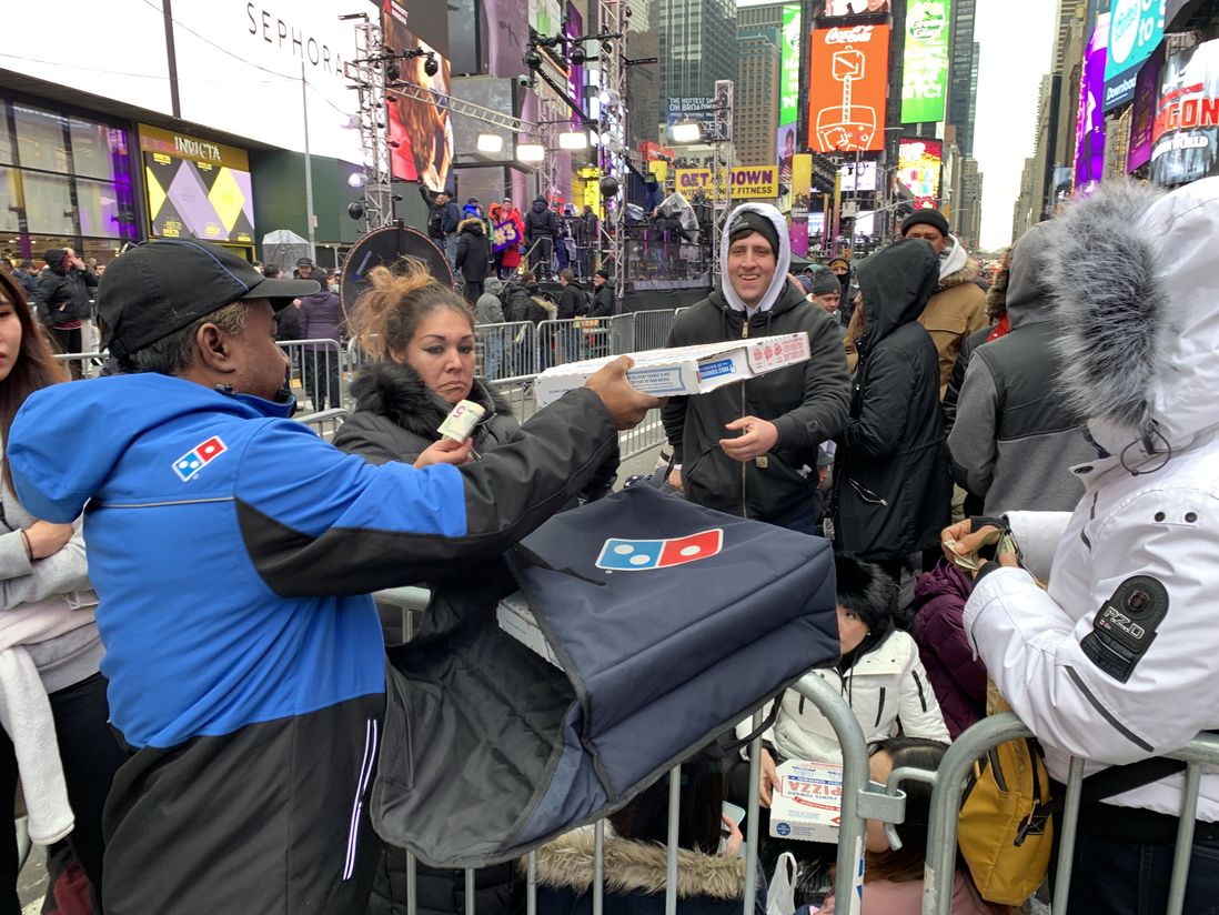 People were desperate for hot pizza and paid $25 (!) for Domino's (Jen Chung / Gothamist)
